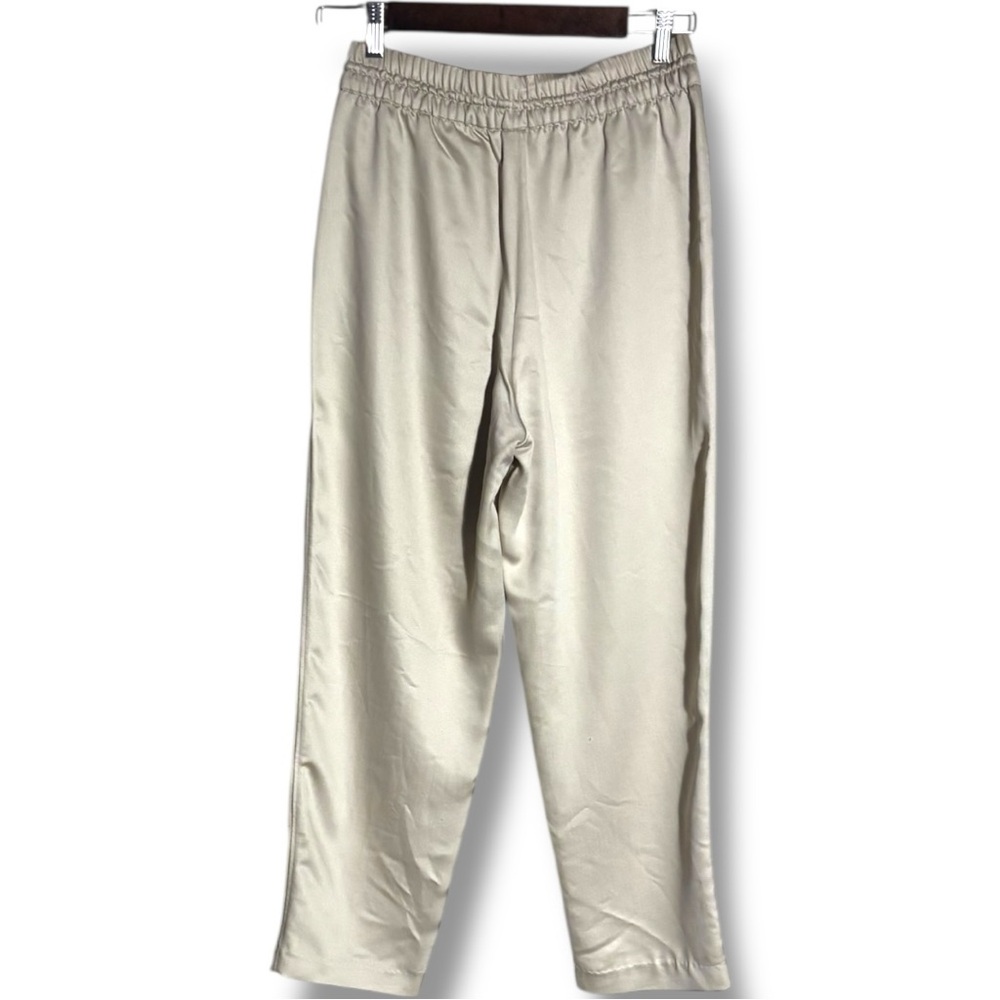H&M Beige/Cream Soft Comfy High Drawstring Waist Satin Cropped Trousers - Picture 6 of 13